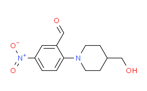 CAS No. 1033463-38-5, 2-(4-(Hydroxymethyl)piperidin-1-yl)-5-nitrobenzaldehyde