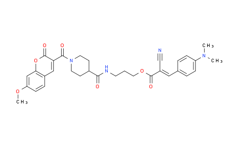 CAS No. 958396-69-5, 3-(1-(7-Methoxy-2-oxo-2H-chromene-3-carbonyl)piperidine-4-carboxamido)propyl 2-cyano-3-(4-(dimethylamino)phenyl)acrylate