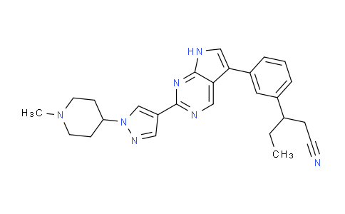 CAS No. 1956336-08-5, 3-(3-(2-(1-(1-Methylpiperidin-4-yl)-1H-pyrazol-4-yl)-7H-pyrrolo[2,3-d]pyrimidin-5-yl)phenyl)pentanenitrile