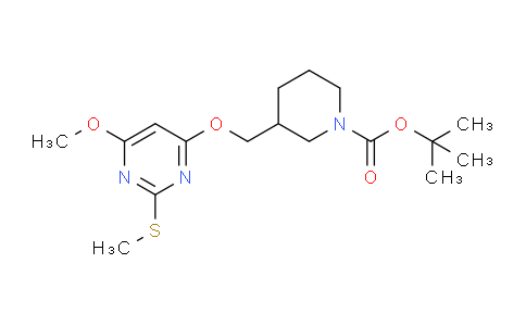 CAS No. 1353981-44-8, tert-Butyl 3-(((6-methoxy-2-(methylthio)pyrimidin-4-yl)oxy)methyl)piperidine-1-carboxylate