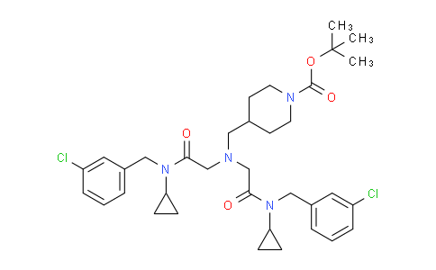 CAS No. 1353979-86-8, tert-Butyl 4-((bis(2-((3-chlorobenzyl)(cyclopropyl)amino)-2-oxoethyl)amino)methyl)piperidine-1-carboxylate