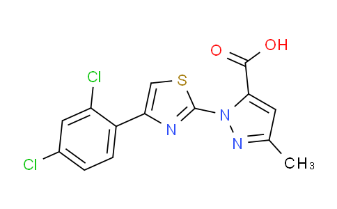 CAS No. 1172936-72-9, 1-(4-(2,4-Dichlorophenyl)thiazol-2-yl)-3-methyl-1H-pyrazole-5-carboxylic acid