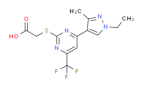 CAS No. 1001560-16-2, 2-((4-(1-Ethyl-3-methyl-1H-pyrazol-4-yl)-6-(trifluoromethyl)pyrimidin-2-yl)thio)acetic acid