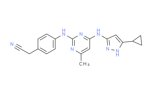 CAS No. 1216665-50-7, 2-(4-((4-((5-Cyclopropyl-1H-pyrazol-3-yl)amino)-6-methylpyrimidin-2-yl)amino)phenyl)acetonitrile