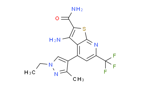 CAS No. 1005696-22-9, 3-Amino-4-(1-ethyl-3-methyl-1H-pyrazol-4-yl)-6-(trifluoromethyl)thieno[2,3-b]pyridine-2-carboxamide