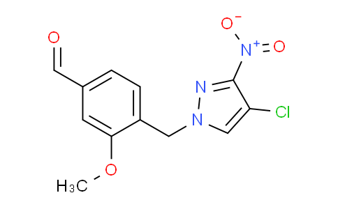 CAS No. 925147-35-9, 4-((4-Chloro-3-nitro-1H-pyrazol-1-yl)methyl)-3-methoxybenzaldehyde