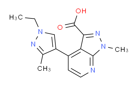 CAS No. 1354706-30-1, 4-(1-Ethyl-3-methyl-1H-pyrazol-4-yl)-1-methyl-1H-pyrazolo[3,4-b]pyridine-3-carboxylic acid