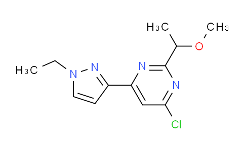 CAS No. 1707579-43-8, 4-Chloro-6-(1-ethyl-1H-pyrazol-3-yl)-2-(1-methoxyethyl)pyrimidine