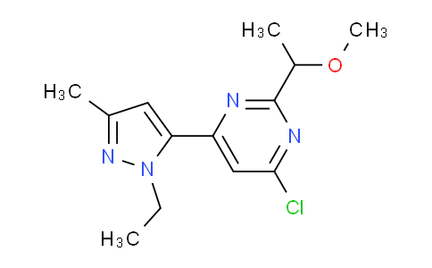 CAS No. 1708437-44-8, 4-Chloro-6-(1-ethyl-3-methyl-1H-pyrazol-5-yl)-2-(1-methoxyethyl)pyrimidine
