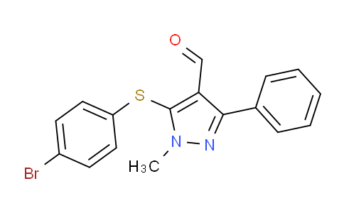 CAS No. 318247-52-8, 5-((4-Bromophenyl)thio)-1-methyl-3-phenyl-1H-pyrazole-4-carbaldehyde