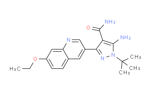 CAS No. 1493524-11-0, 5-Amino-1-(tert-butyl)-3-(7-ethoxyquinolin-3-yl)-1H-pyrazole-4-carboxamide
