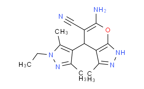 CAS No. 492457-03-1, 6-Amino-4-(1-ethyl-3,5-dimethyl-1H-pyrazol-4-yl)-3-methyl-1,4-dihydropyrano[2,3-c]pyrazole-5-carbonitrile