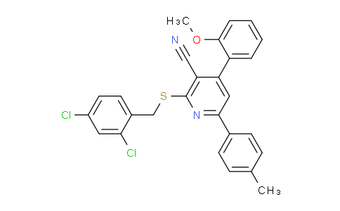 CAS No. 444153-69-9, 2-((2,4-Dichlorobenzyl)thio)-4-(2-methoxyphenyl)-6-(p-tolyl)nicotinonitrile