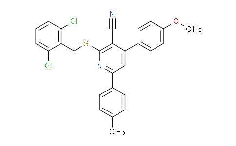 CAS No. 444155-65-1, 2-((2,6-Dichlorobenzyl)thio)-4-(4-methoxyphenyl)-6-(p-tolyl)nicotinonitrile