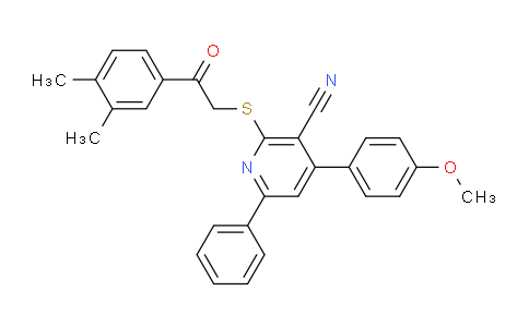 CAS No. 332018-76-5, 2-((2-(3,4-Dimethylphenyl)-2-oxoethyl)thio)-4-(4-methoxyphenyl)-6-phenylnicotinonitrile