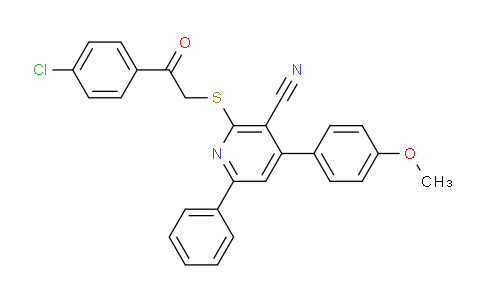 CAS No. 332100-84-2, 2-((2-(4-Chlorophenyl)-2-oxoethyl)thio)-4-(4-methoxyphenyl)-6-phenylnicotinonitrile