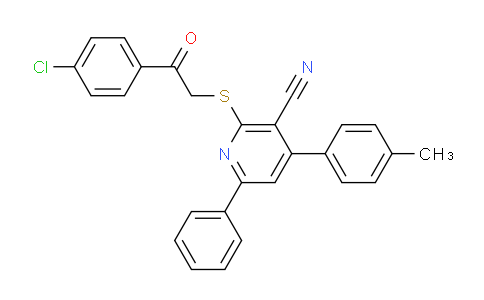 CAS No. 332128-09-3, 2-((2-(4-Chlorophenyl)-2-oxoethyl)thio)-6-phenyl-4-(p-tolyl)nicotinonitrile