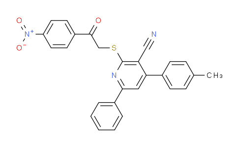 CAS No. 332128-08-2, 2-((2-(4-Nitrophenyl)-2-oxoethyl)thio)-6-phenyl-4-(p-tolyl)nicotinonitrile