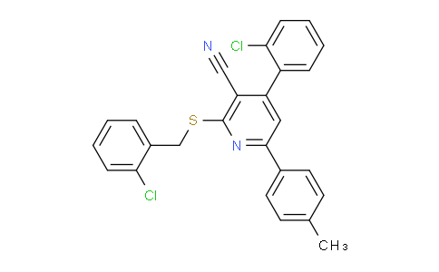 CAS No. 337925-22-1, 2-((2-Chlorobenzyl)thio)-4-(2-chlorophenyl)-6-(p-tolyl)nicotinonitrile