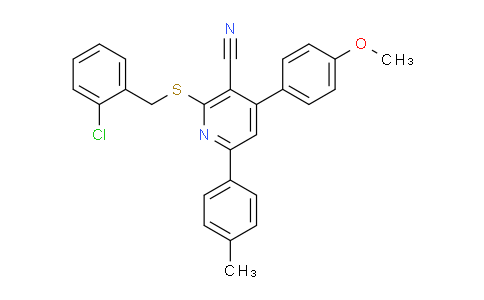 CAS No. 337925-06-1, 2-((2-Chlorobenzyl)thio)-4-(4-methoxyphenyl)-6-(p-tolyl)nicotinonitrile