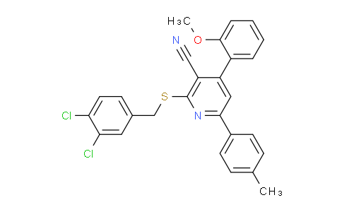 CAS No. 444156-95-0, 2-((3,4-Dichlorobenzyl)thio)-4-(2-methoxyphenyl)-6-(p-tolyl)nicotinonitrile