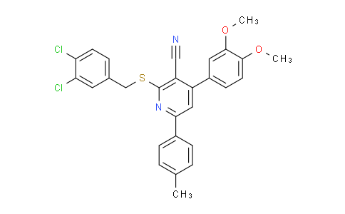 CAS No. 444156-97-2, 2-((3,4-Dichlorobenzyl)thio)-4-(3,4-dimethoxyphenyl)-6-(p-tolyl)nicotinonitrile