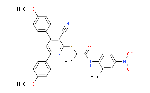 CAS No. 332114-81-5, 2-((3-Cyano-4,6-bis(4-methoxyphenyl)pyridin-2-yl)thio)-N-(2-methyl-4-nitrophenyl)propanamide