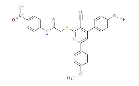 CAS No. 329212-10-4, 2-((3-Cyano-4,6-bis(4-methoxyphenyl)pyridin-2-yl)thio)-N-(4-nitrophenyl)acetamide