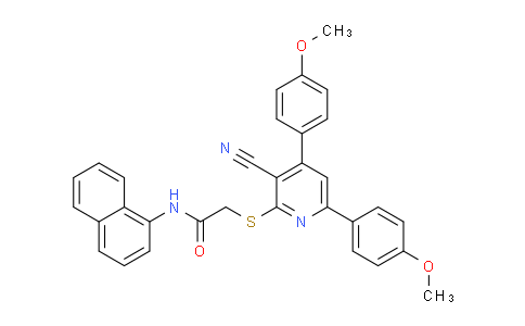 CAS No. 332114-63-3, 2-((3-Cyano-4,6-bis(4-methoxyphenyl)pyridin-2-yl)thio)-N-(naphthalen-1-yl)acetamide