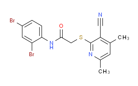 CAS No. 333778-12-4, 2-((3-Cyano-4,6-dimethylpyridin-2-yl)thio)-N-(2,4-dibromophenyl)acetamide