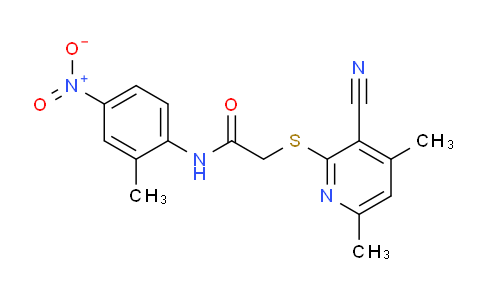 CAS No. 332160-74-4, 2-((3-Cyano-4,6-dimethylpyridin-2-yl)thio)-N-(2-methyl-4-nitrophenyl)acetamide