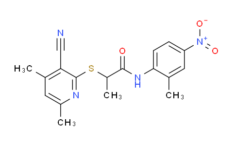 CAS No. 332161-05-4, 2-((3-Cyano-4,6-dimethylpyridin-2-yl)thio)-N-(2-methyl-4-nitrophenyl)propanamide