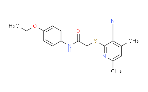 CAS No. 332161-08-7, 2-((3-Cyano-4,6-dimethylpyridin-2-yl)thio)-N-(4-ethoxyphenyl)acetamide