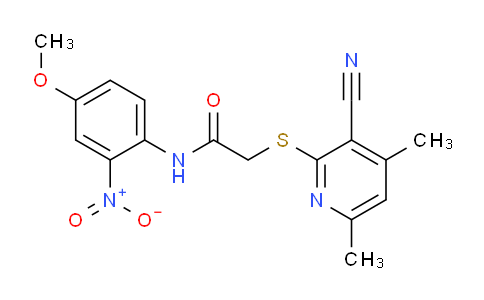 CAS No. 332160-88-0, 2-((3-Cyano-4,6-dimethylpyridin-2-yl)thio)-N-(4-methoxy-2-nitrophenyl)acetamide