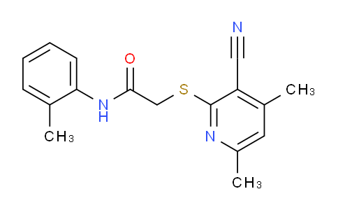 CAS No. 306744-48-9, 2-((3-Cyano-4,6-dimethylpyridin-2-yl)thio)-N-(o-tolyl)acetamide