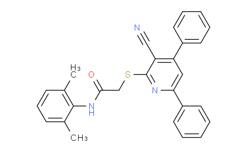 CAS No. 332040-30-9, 2-((3-Cyano-4,6-diphenylpyridin-2-yl)thio)-N-(2,6-dimethylphenyl)acetamide