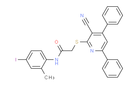 CAS No. 336180-22-4, 2-((3-Cyano-4,6-diphenylpyridin-2-yl)thio)-N-(4-iodo-2-methylphenyl)acetamide