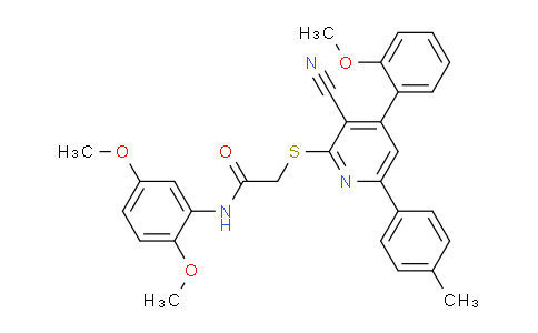 CAS No. 337924-08-0, 2-((3-Cyano-4-(2-methoxyphenyl)-6-(p-tolyl)pyridin-2-yl)thio)-N-(2,5-dimethoxyphenyl)acetamide