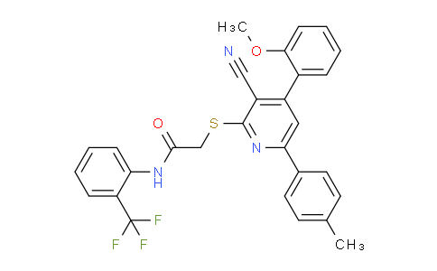 CAS No. 337923-92-9, 2-((3-Cyano-4-(2-methoxyphenyl)-6-(p-tolyl)pyridin-2-yl)thio)-N-(2-(trifluoromethyl)phenyl)acetamide