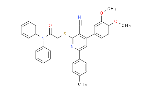 CAS No. 332388-32-6, 2-((3-Cyano-4-(3,4-dimethoxyphenyl)-6-(p-tolyl)pyridin-2-yl)thio)-N,N-diphenylacetamide