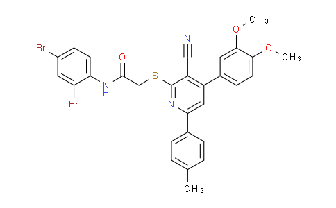 CAS No. 334503-73-0, 2-((3-Cyano-4-(3,4-dimethoxyphenyl)-6-(p-tolyl)pyridin-2-yl)thio)-N-(2,4-dibromophenyl)acetamide