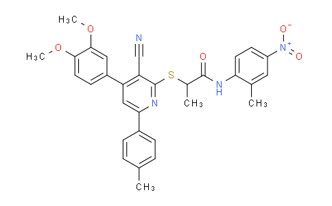 CAS No. 332100-42-2, 2-((3-Cyano-4-(3,4-dimethoxyphenyl)-6-(p-tolyl)pyridin-2-yl)thio)-N-(2-methyl-4-nitrophenyl)propanamide
