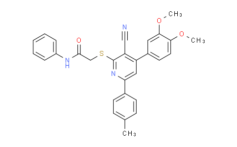 CAS No. 332126-94-0, 2-((3-Cyano-4-(3,4-dimethoxyphenyl)-6-(p-tolyl)pyridin-2-yl)thio)-N-phenylacetamide