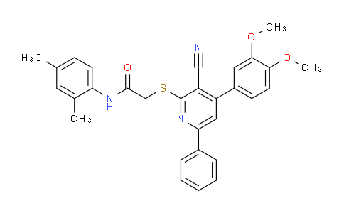 DY653369 | 332040-48-9 | 2-((3-Cyano-4-(3,4-dimethoxyphenyl)-6-phenylpyridin-2-yl)thio)-N-(2,4-dimethylphenyl)acetamide