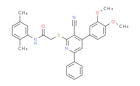 CAS No. 332177-60-3, 2-((3-Cyano-4-(3,4-dimethoxyphenyl)-6-phenylpyridin-2-yl)thio)-N-(2,5-dimethylphenyl)acetamide