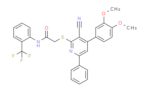 CAS No. 332177-62-5, 2-((3-Cyano-4-(3,4-dimethoxyphenyl)-6-phenylpyridin-2-yl)thio)-N-(2-(trifluoromethyl)phenyl)acetamide