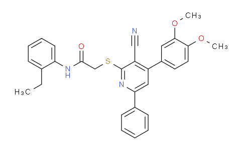 CAS No. 337499-35-1, 2-((3-Cyano-4-(3,4-dimethoxyphenyl)-6-phenylpyridin-2-yl)thio)-N-(2-ethylphenyl)acetamide