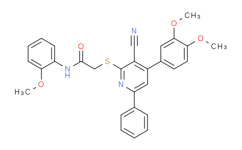 CAS No. 337499-41-9, 2-((3-Cyano-4-(3,4-dimethoxyphenyl)-6-phenylpyridin-2-yl)thio)-N-(2-methoxyphenyl)acetamide