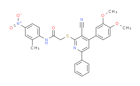 CAS No. 332177-59-0, 2-((3-Cyano-4-(3,4-dimethoxyphenyl)-6-phenylpyridin-2-yl)thio)-N-(2-methyl-4-nitrophenyl)acetamide