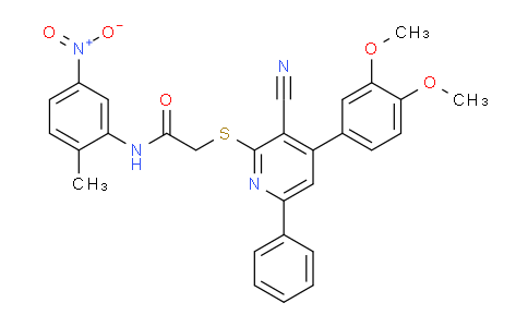 CAS No. 444152-30-1, 2-((3-Cyano-4-(3,4-dimethoxyphenyl)-6-phenylpyridin-2-yl)thio)-N-(2-methyl-5-nitrophenyl)acetamide